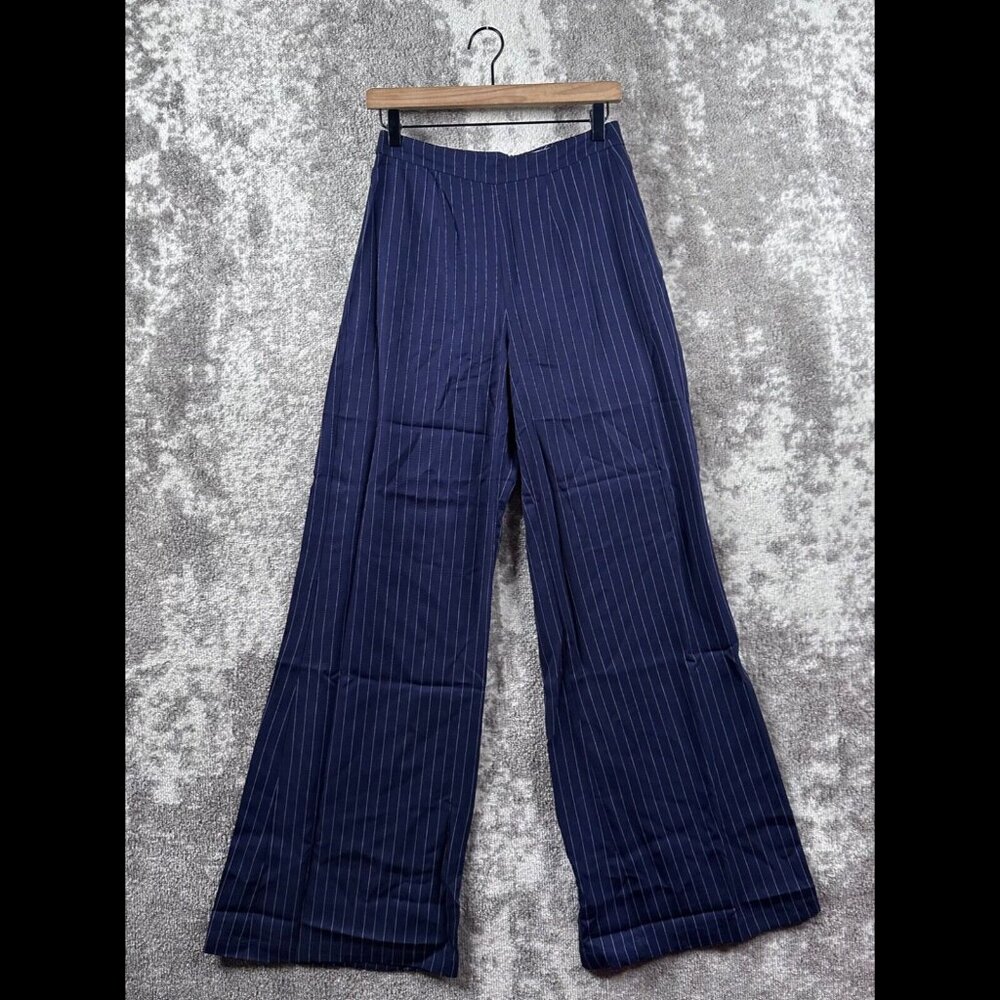 Women's Navy Pinstripe Wide-Leg Pants